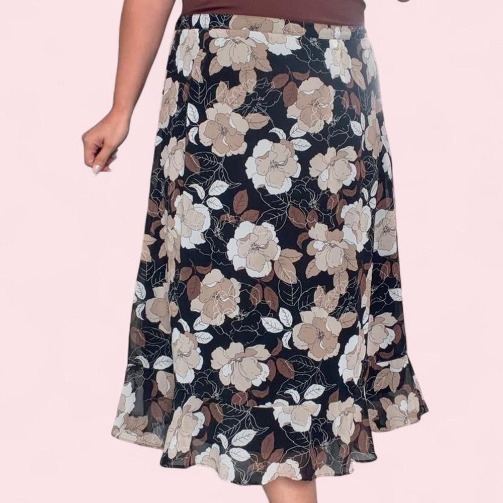 Croft & Barrow Floral Midi Skirt in Black and Taupe